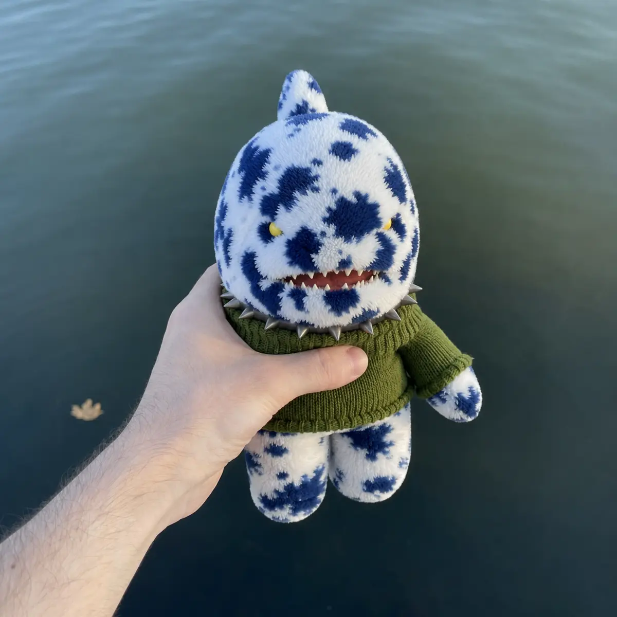 Blue physical Lil Biter held over water